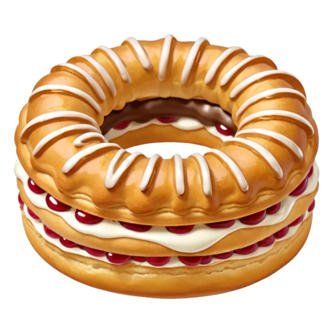 Paris-Brest dessert, circular choux ring, creamy filling, minimal, no text sticker