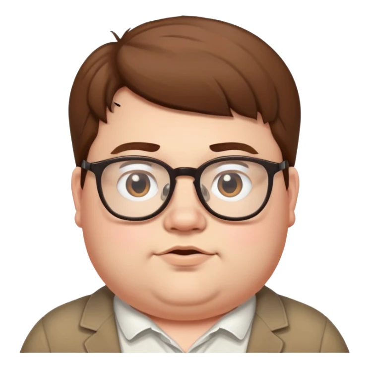 Cute fat white nerd guy with glasses and brown hair sticker