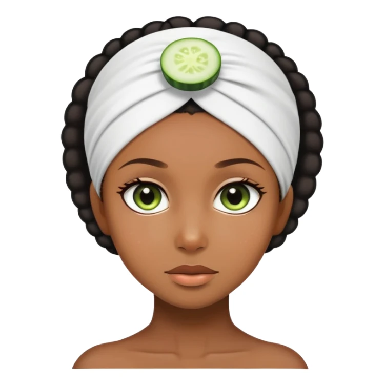 Black girl with spa headband and cucumber eyes sticker