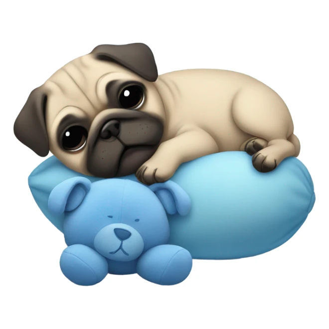 Baby pug sleeping next blue teddy bear  sticker