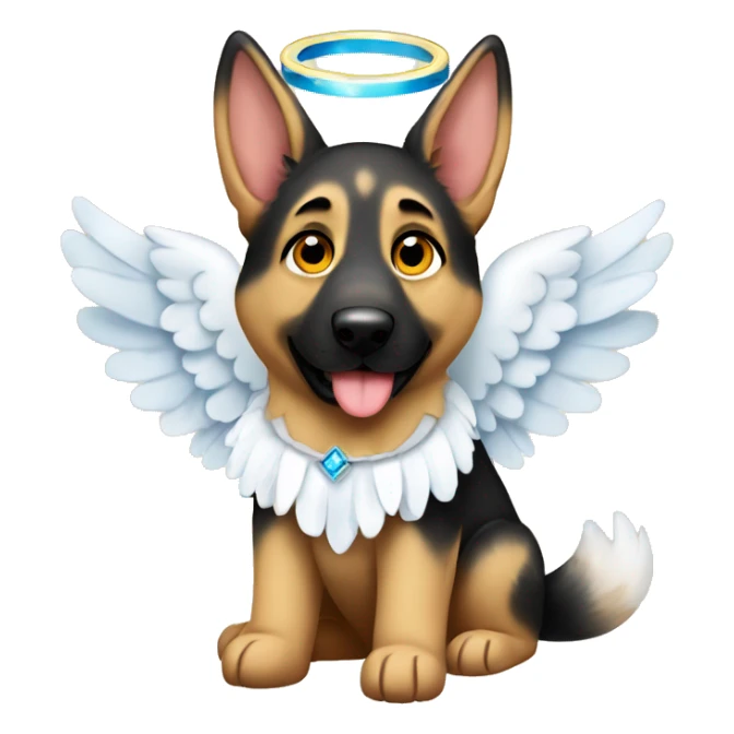 A German shepherd with a halo and angel wings sticker