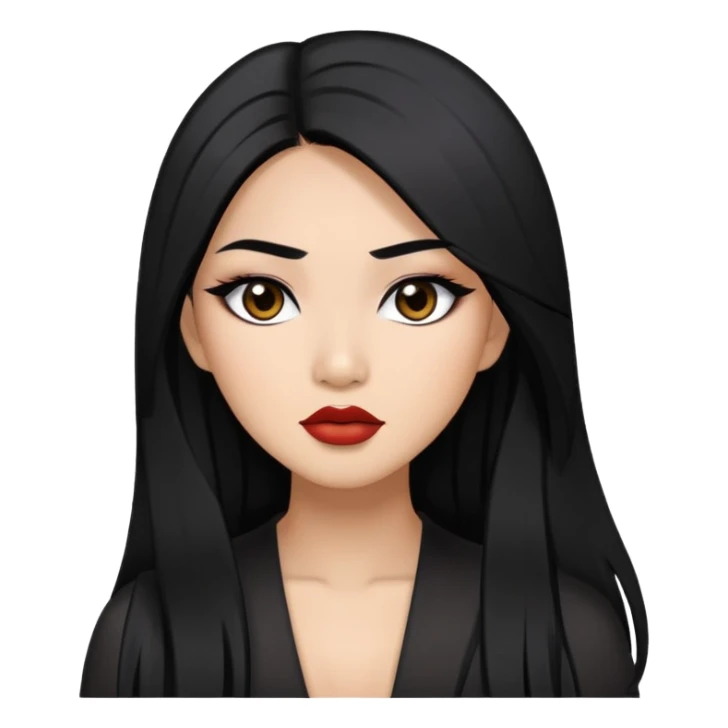 baddie with Asian and Latina features, long straight black hair, makeup sticker