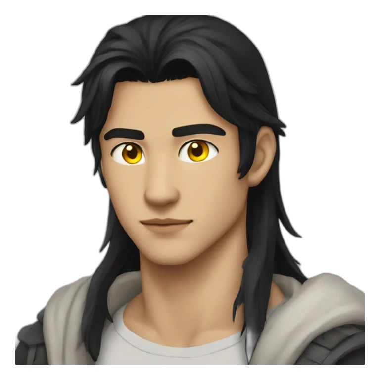 Young man long black hair wolf ears yellow eyes sticker