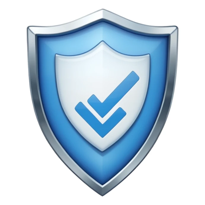 verified checkmark emoji, shield shape, blue, white check, no text sticker