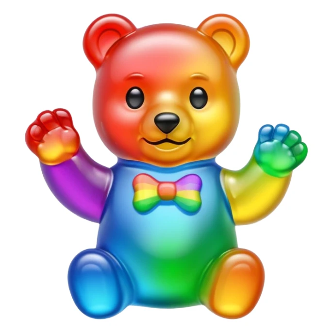 Rainbow Gummybear holding a discord symbol sticker