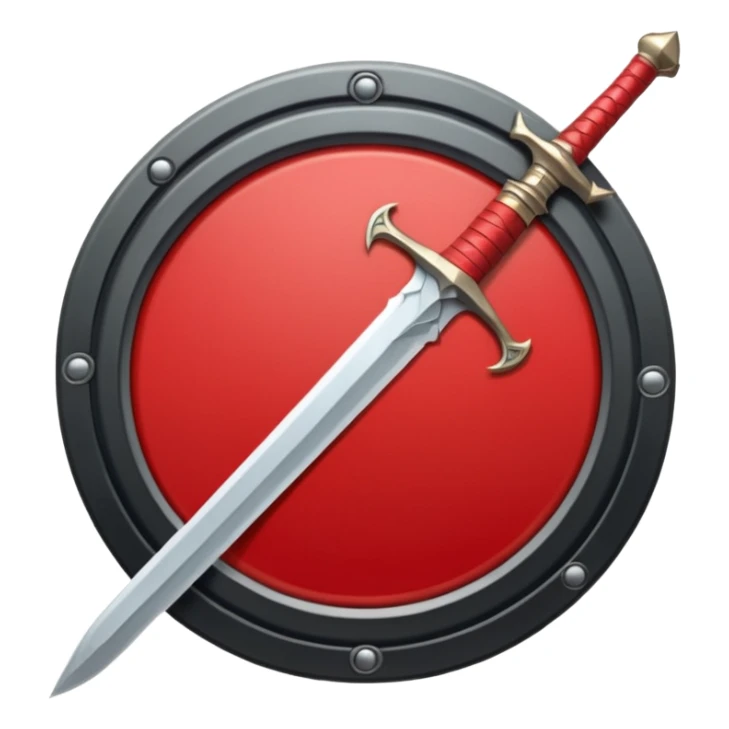 Make an mmo rpg red sword class icon inside of a round emblem sticker