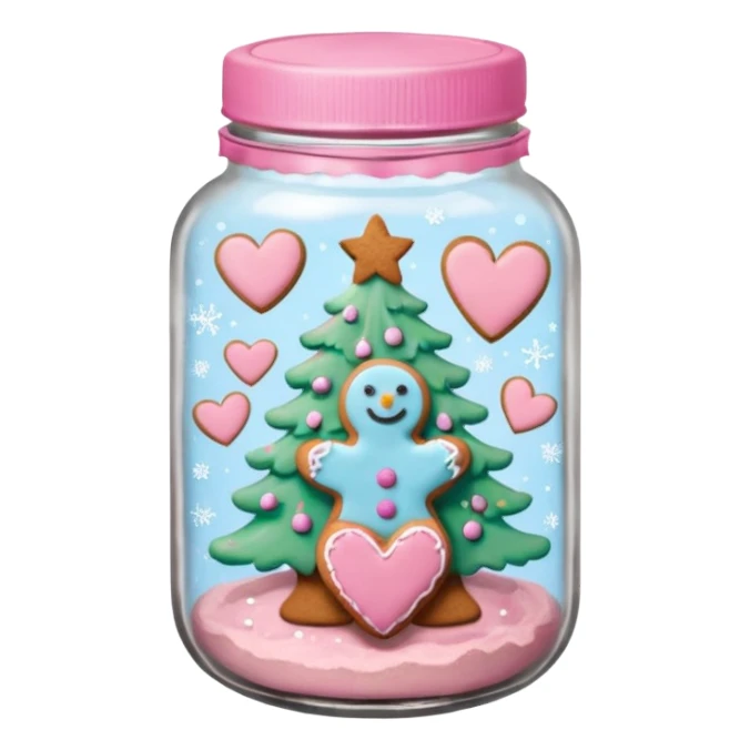 pastel pink christmas cookies in different shapes and one gingerbread man in jar with pink lid  sticker