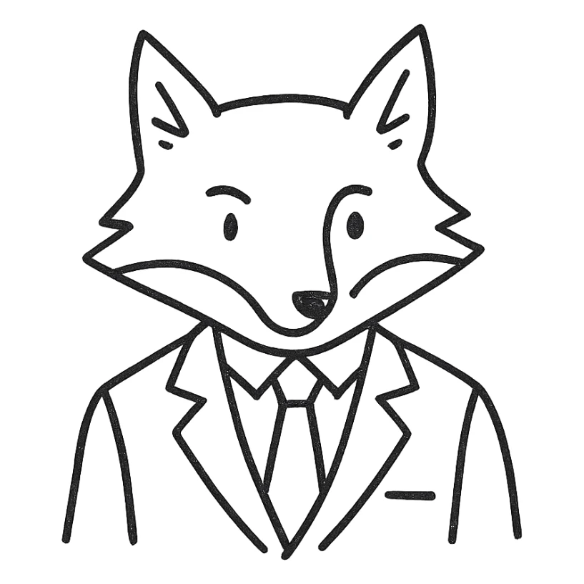 a fox in a business suit, hand drawn outline icon style sticker