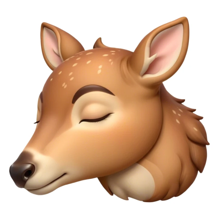 Meme-Worthy Cute Sleeping Deer Portrait Emoji, Head resting peacefully with a contented smile, showcasing a delicate, slender build and a luxuriously soft coat, eyes shut in a serene, restful nap, Simplified yet hilariously adorable features, highly detailed, glowing with a soft, drowsy light, high shine, relaxed and utterly lovable, stylized with an air of playful laziness, bright and heartwarming, soft glowing outline, capturing the essence of a comically sleepy deer, so meme-worthy it feels like it could instantly become the next viral sensation of adorable woodland slumber! sticker