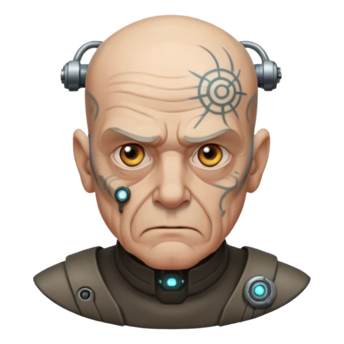 Cyberpunk old man, natural, tattooed, balding, grumpy expression sticker