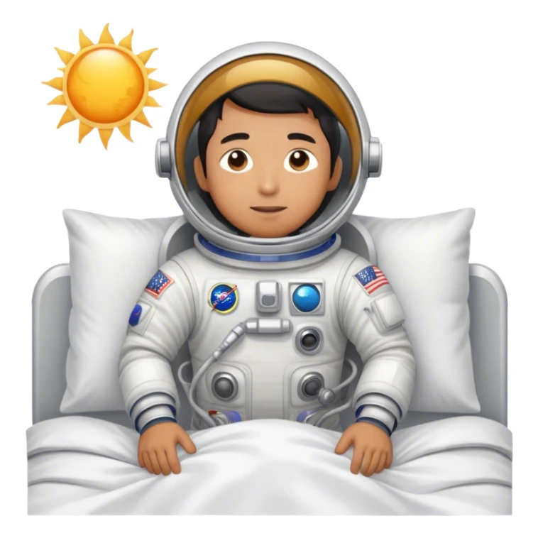Asian man wearing in astronaut wakeup from the bed with sun sticker