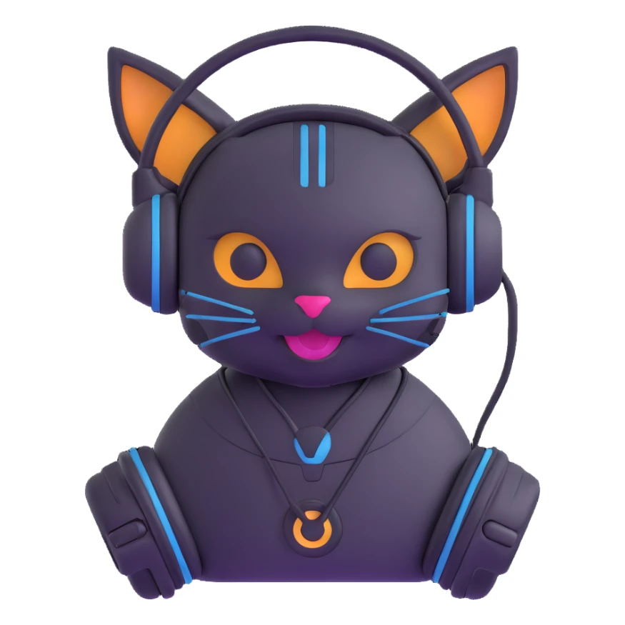 a smiling cybercat wearing headphones sticker