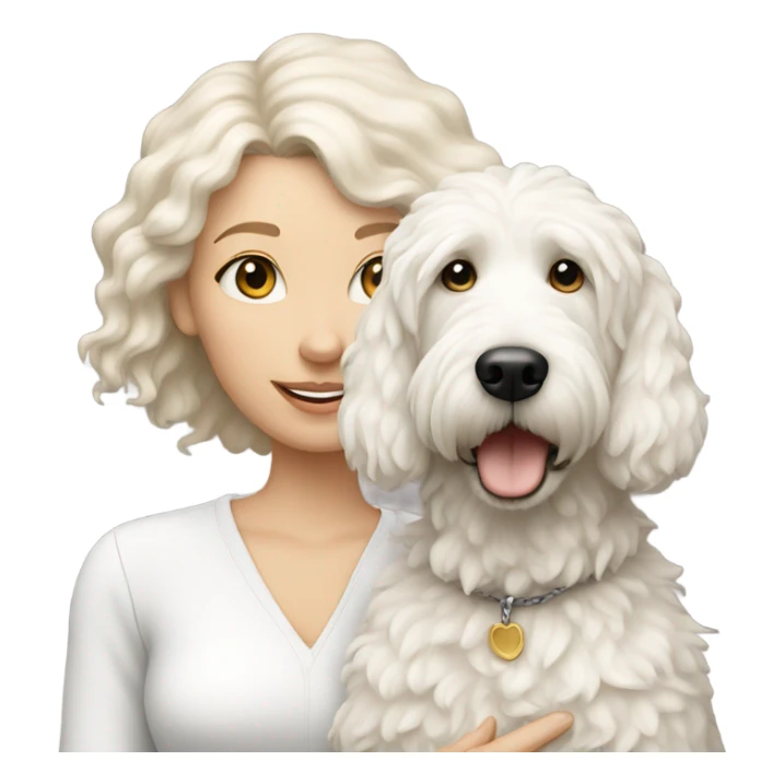 White lady and her white golden doodle dog sticker