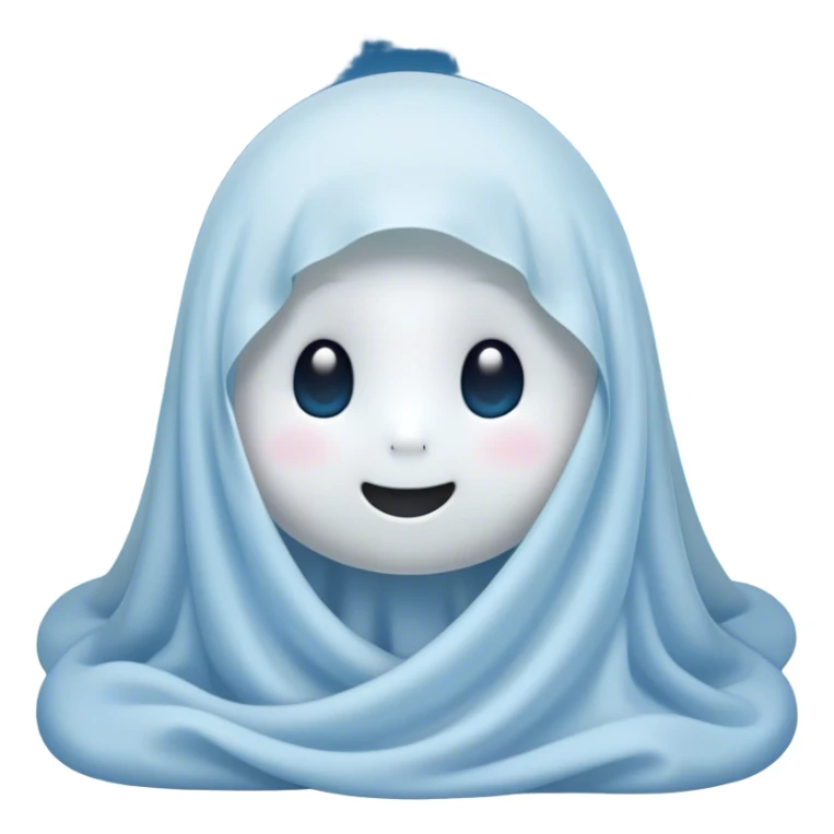 An adorable, peacefully floating sheet-like ghost in gentle pastel whites and blues, its soft, rounded form loosely draped, head resting with closed, serene sparkling eyes and a tiny, contented smile, simplified yet irresistibly charming, highly detailed, with a soft glowing outline that captures the essence of a sleepy, endearing spirit wrapped in cozy slumber! sticker