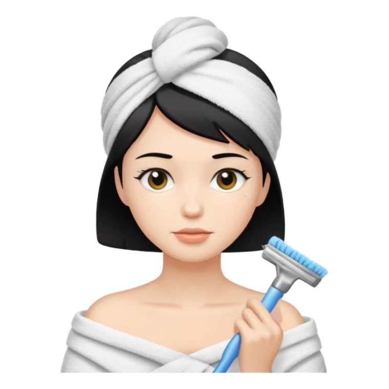 a white woman who has black short hair cleaning her face sticker