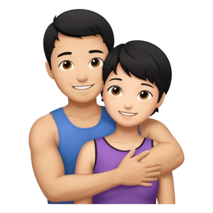 buff tan asian Man black hair hugging girl with black pixie cut  sticker
