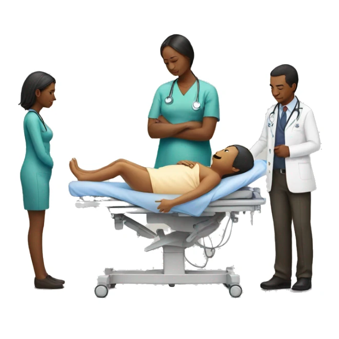 a woman gives birth and doctors stand nearby sticker