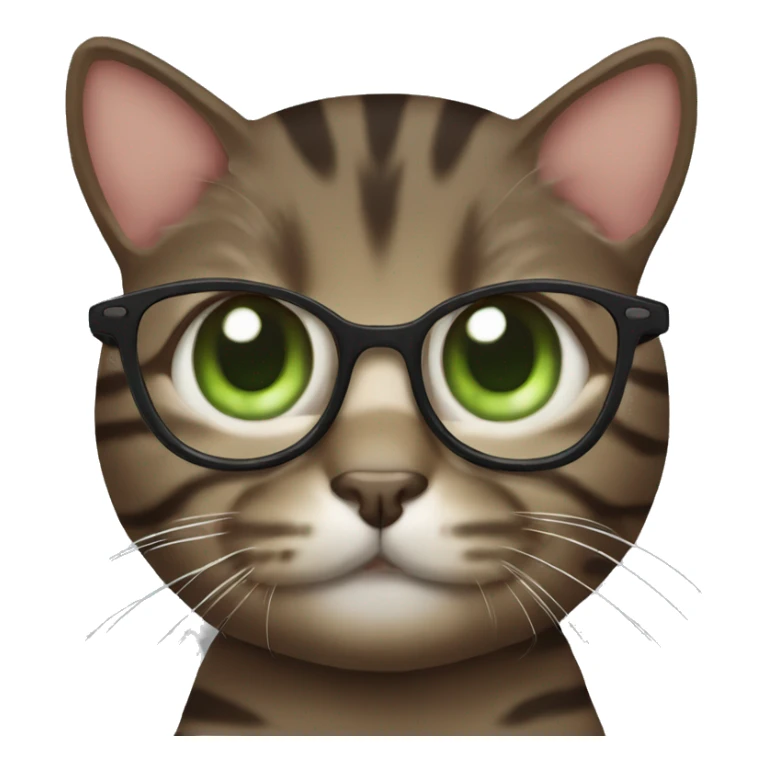 green eyes Dark-Brown Tabby cat with eyeglasses on sticker
