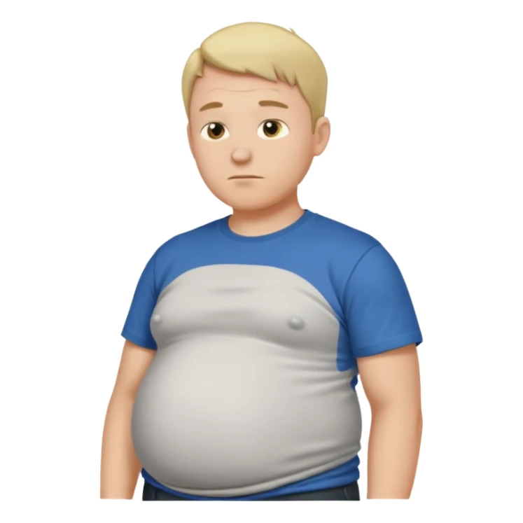 Male has bloated belly in t-shirt profile angle shot sticker