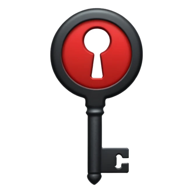 iOS sticker, dark key, black metal, red hole, minimal sticker