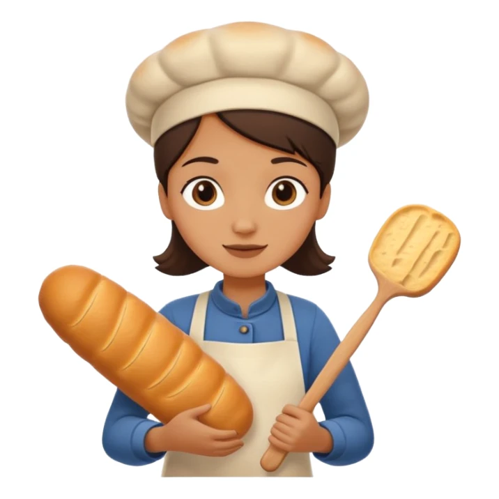 Baking humanless avatar in clean vibrant style illustration. Fresh bread and rolling pin, warm golden tones, simple shapes, flat design, high contrast, cozy and friendly. sticker