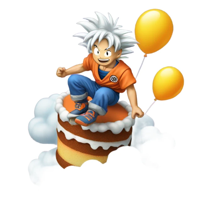 Happy birthday cake riding a cloud like goku sticker