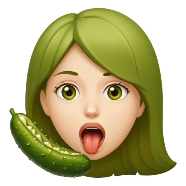A girl opening her mouth insanely wide with a pickle going down her throat  sticker