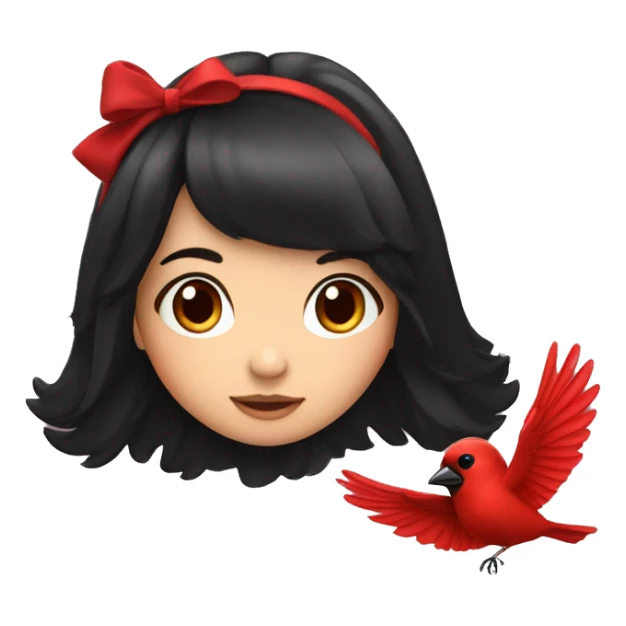 Cute girl black hair flying on cardinal bird sticker