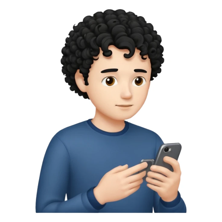 Make a white guy with curly black hair watching something on his phone  sticker