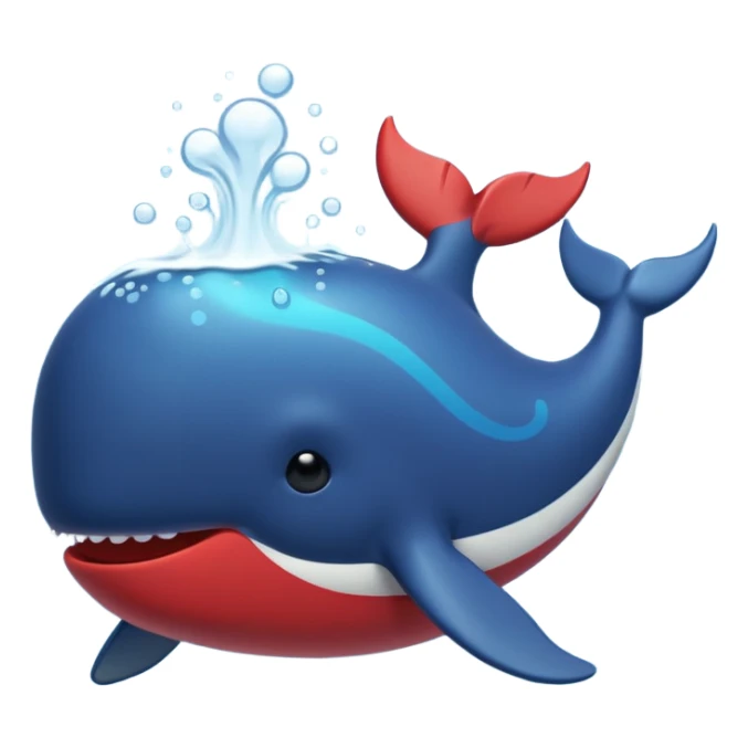 spouting whale emoji, in blue, red, green, black, yellow sticker