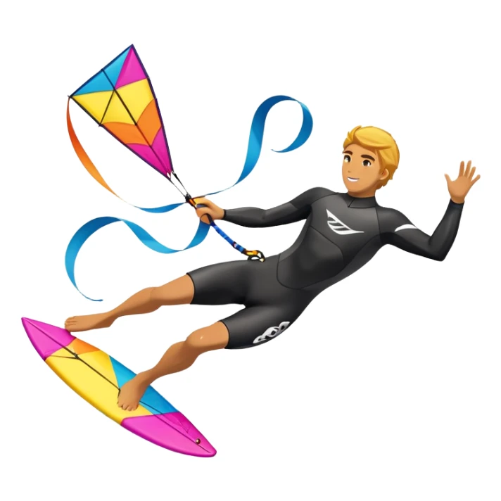 A kite surfer gliding across the ocean, with a colorful kite soaring high in the sky and the surfer carving through the waves. The scene captures the energy and freedom of the sport, with the sun shining and the ocean's waves splashing around. sticker