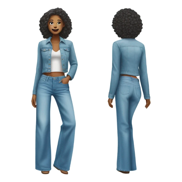 Realistic Wide Long leg high waisted light blue jeans, isolated sticker