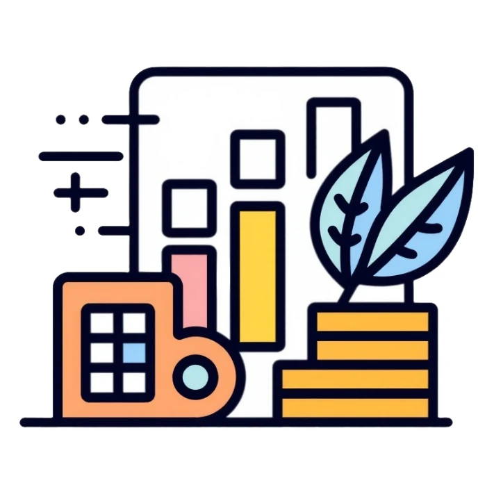 financial advisor with charts, calculator and money sticker