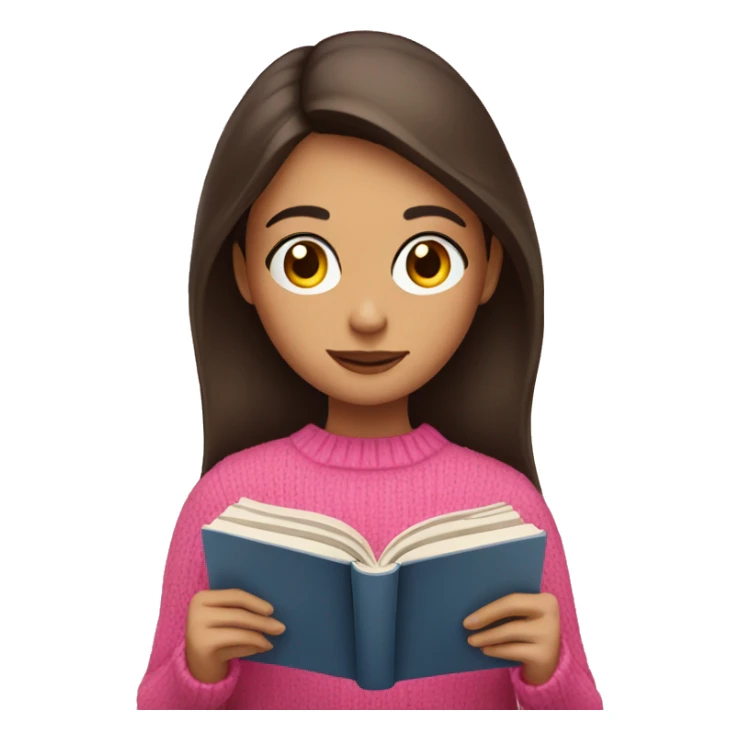 A brunette girl with a pink jumper reading a book  sticker
