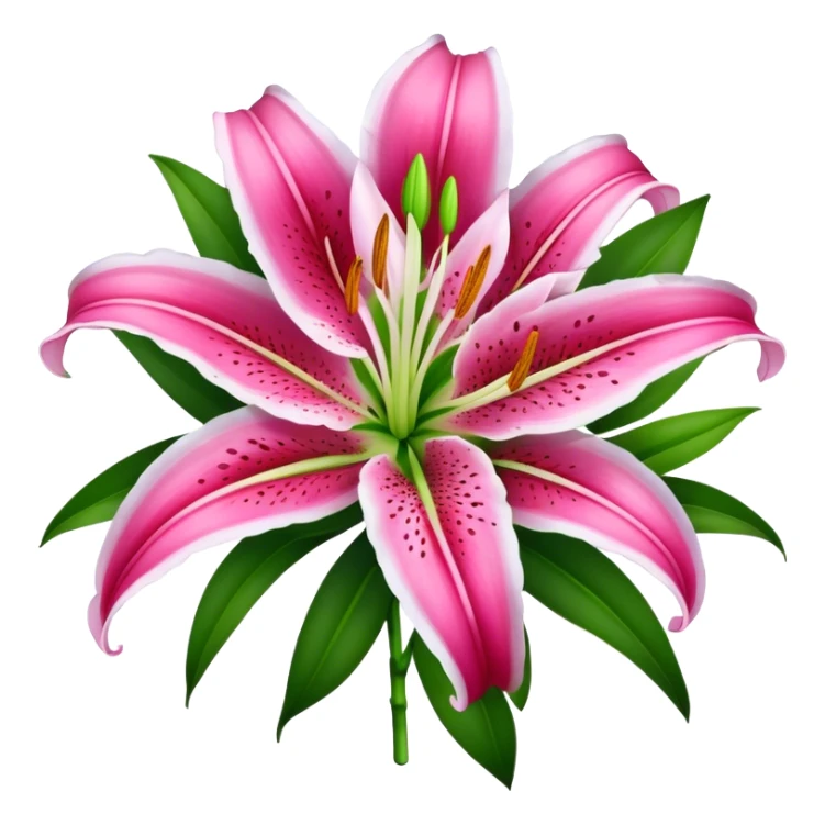 bouquet Deep Pink Oriental Lily with White Edge, luxuriant, leaf, bud sticker