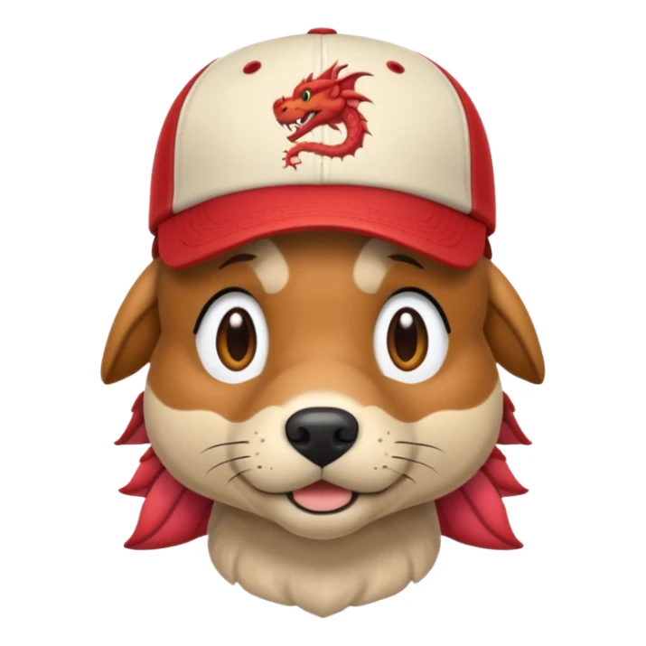 dog with dragon-like scales, wearing a baseball cap, emoji style sticker