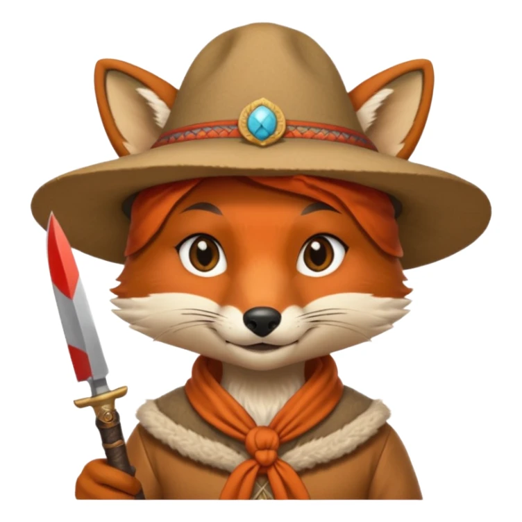 fox face, mogolian ancient army with small knife and hat sticker
