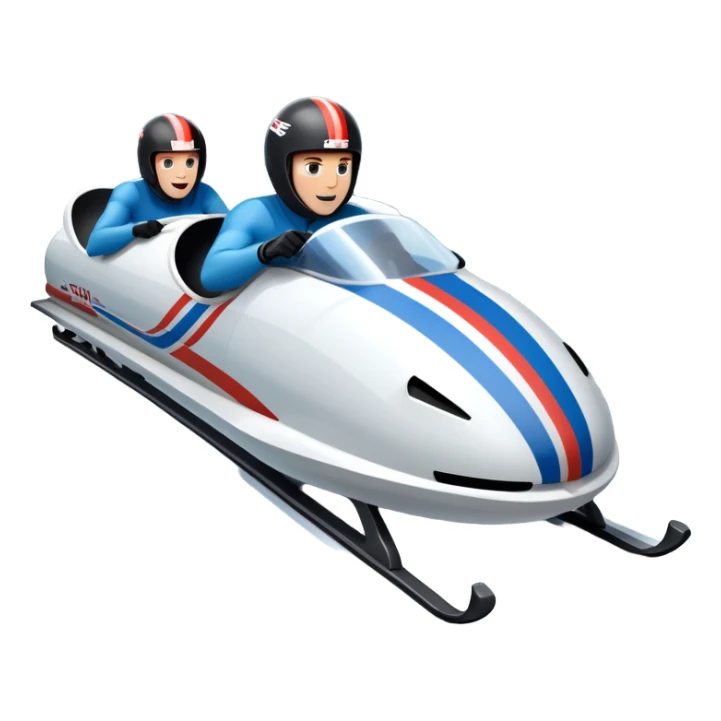 An icon featuring a sleek bobsled with athletes racing down an icy track at high speed, helmets on and bodies aligned for aerodynamics. Surrounded by icy curves, snowbanks, and a wintry mountain backdrop. Transparent background captures the thrill and precision of bobsleigh. sticker