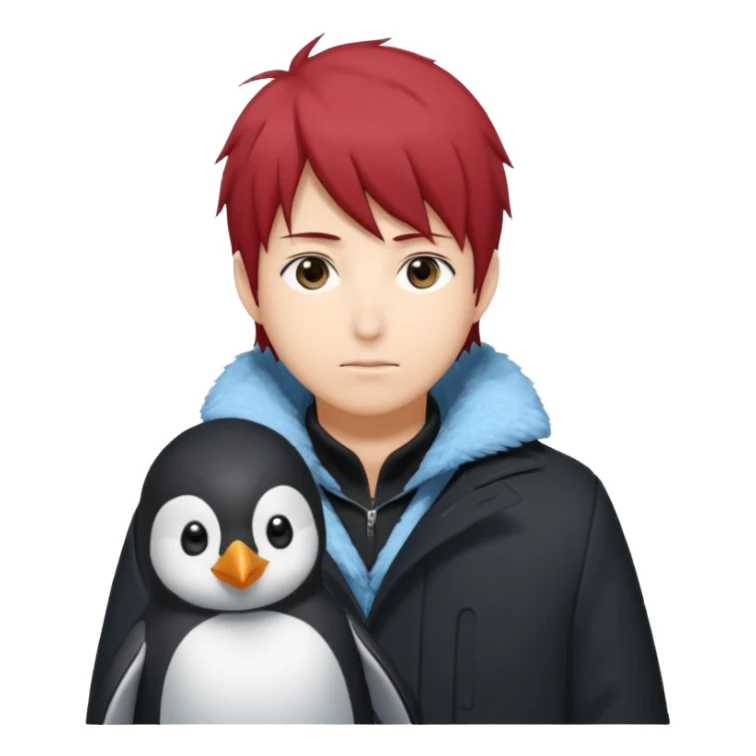 Winter penguin lying on Akashi Seijūrō’s shoulder with Akashi wearing winter clothes ans Akashi Seijuro from kuroko no basuke anime sticker