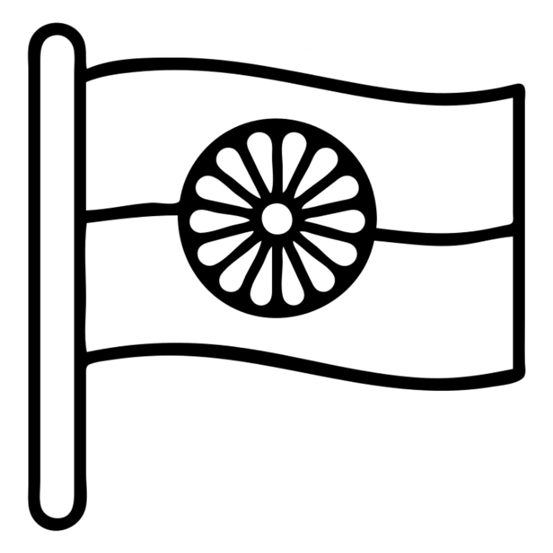 outlined Romani flag icon with lines and a wheel symbol sticker