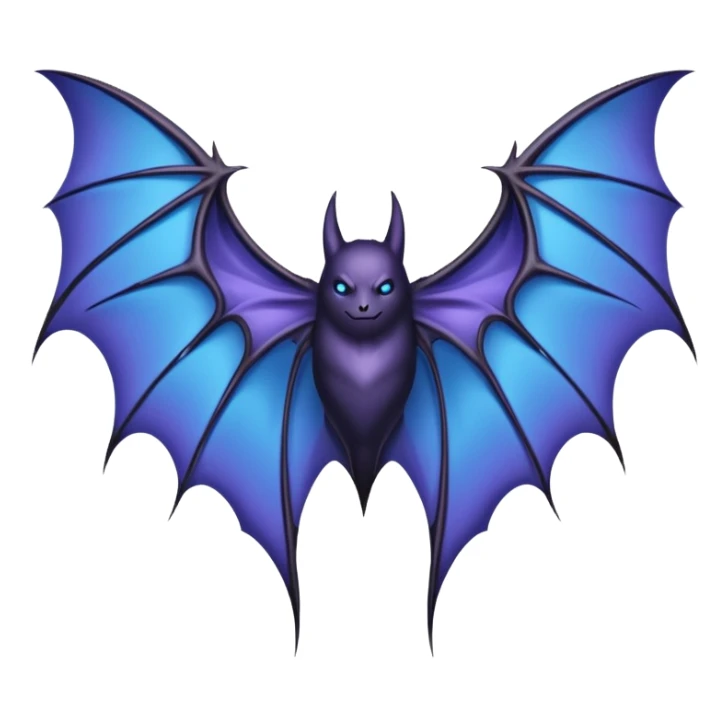 Dark fantasy bat wings, symmetrical, sharp edges, deep black with subtle blue-purple highlights, realistic, high detail, isolated on black background sticker