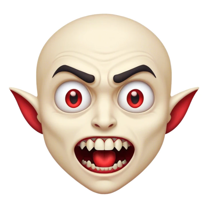 Cinematic Comical Vampire Portrait Emoji, with a sharply stylized, slightly caricatured pale face accented with exaggerated fangs and overly dramatic wide eyes filled with comic shock, head tilted in a hilariously startled pose, simplified yet amusingly detailed, glowing with a soft mysterious glow and a playful outline capturing the quirky humor of a vampire in disbelief! sticker
