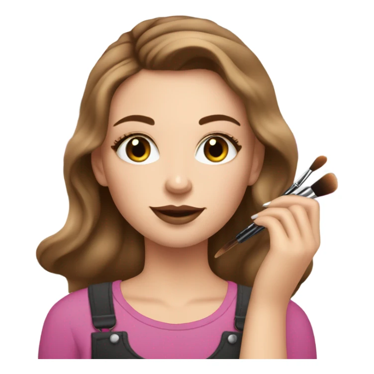 White girl with Brown hair doing makeup with makeup kit sticker