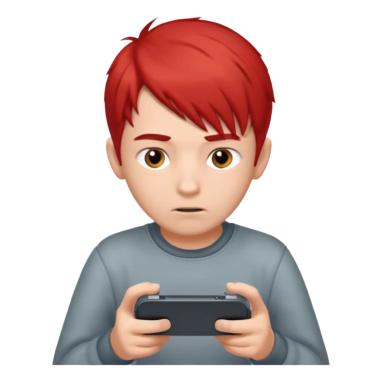 A boy with half gary hair and half red hair playing video game in is mobile  sticker