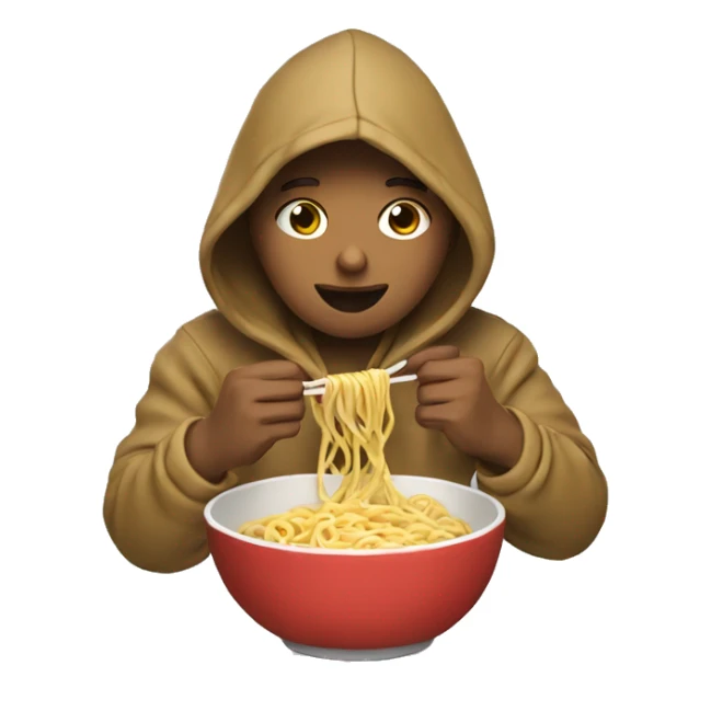 a person eating noodles with a hoodie on sticker