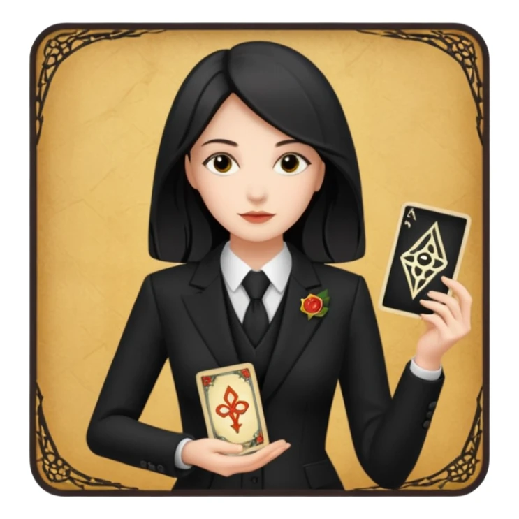 woman get suit and has tarot card sticker