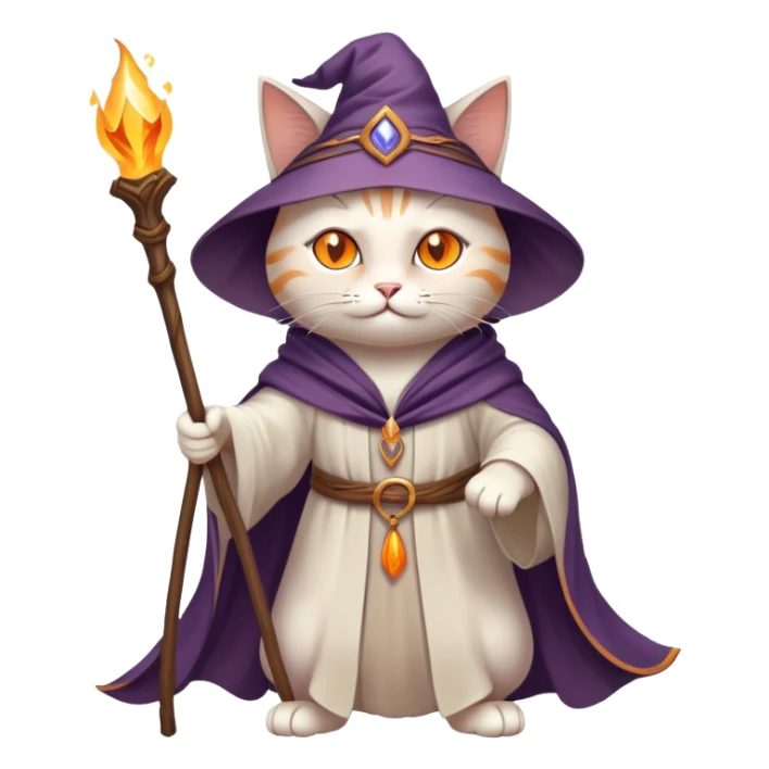 A cat wizard casting a spell with magical staff and flowing robes sticker
