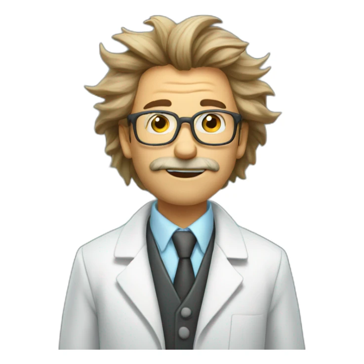 a scientist with disheveled hair blowing up test tubes. sticker