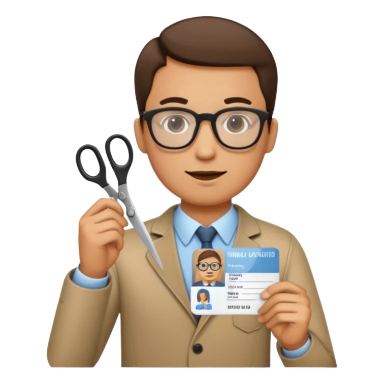 Scissors cutting man ID card in 2 parts.hyper realistic sticker