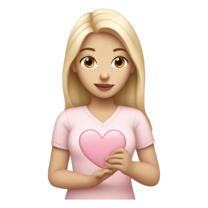 White girl holding pale pink heart  sticker